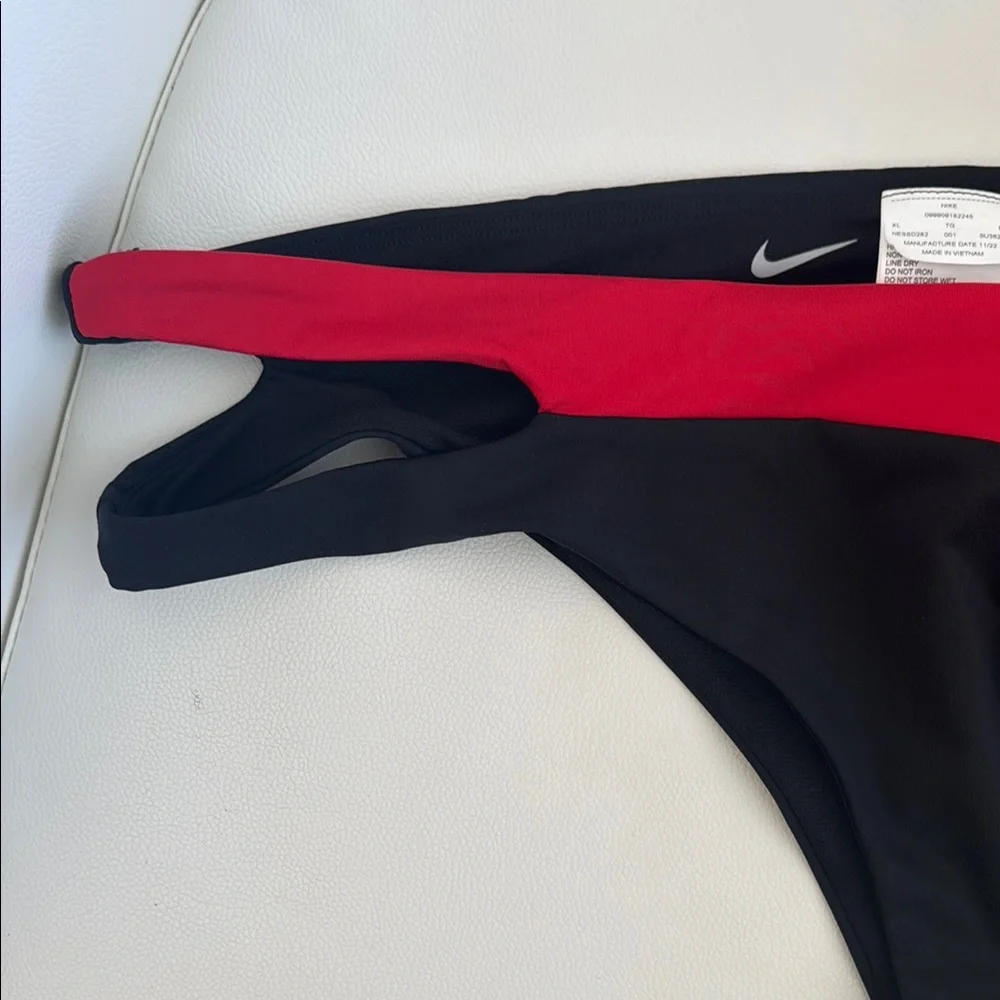 Nike Icon Sneakerkini Asymmetrical Bikini Bottom Black and Red Swimwear